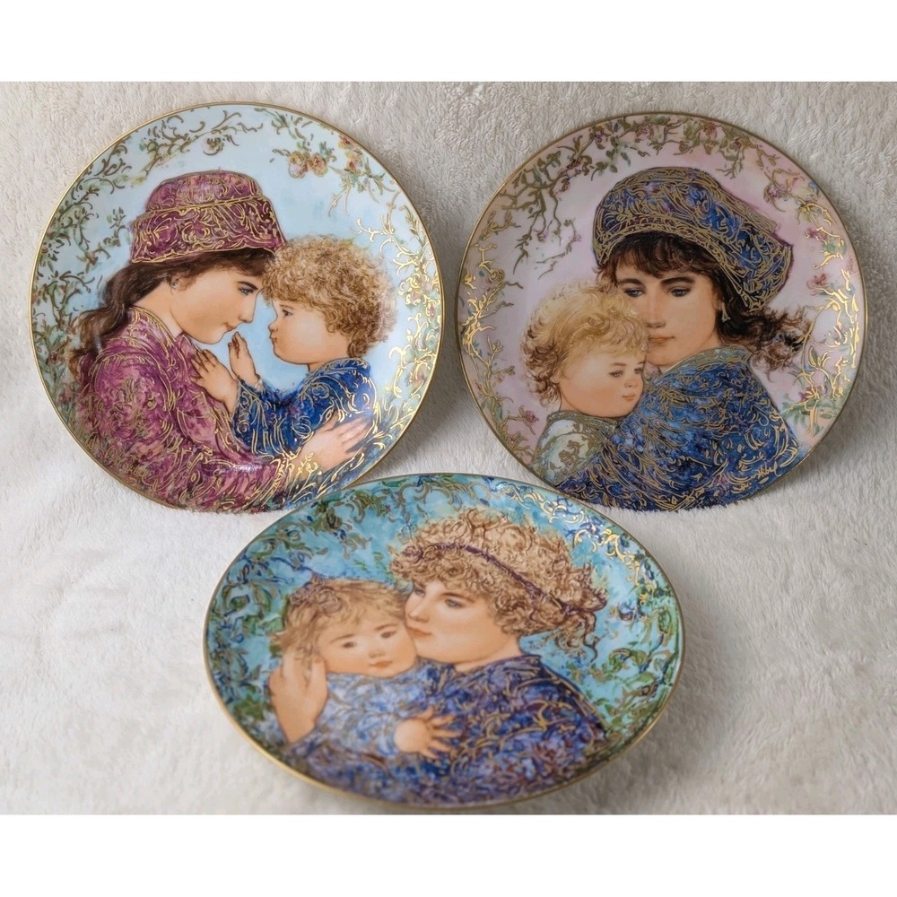 Edna Hibel Mother's Day Plates Lot of 3 (1987–1989) Knowles Porcelain‎ 18K